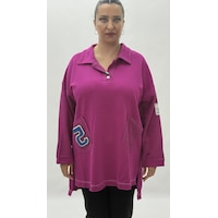 Büyük Beden Yakalı Cepli Sloganlı Uzun Kol Oversize Viskon Kadın Tunik Sweatshirt Pembe Büyük Beden Yakalı Cepli Sloganlı Uzun Kol Oversize Viskon Kadın Tunik Sweatshirt Pembe