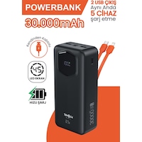 30.000 Mah Hızlı Şarj Powerbank 22.5 W Kendinden Kablolu Göstergeli Taşınabilir Batarya Siyah 30.000 Mah Hızlı Şarj Powerbank 22.5 W Kendinden Kablolu Göstergeli Taşınabilir Batarya Siyah