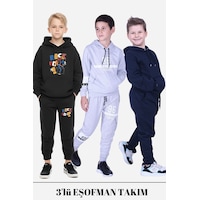 Fyk Kids Erkek Çocuk 3lü Kapüşonlu Kanguru Cepli Baskı Detaylı Eşofman Takımı Çok Renkli Fyk Kids Erkek Çocuk 3lü Kapüşonlu Kanguru Cepli Baskı Detaylı Eşofman Takımı Çok Renkli