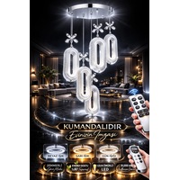 Serra 5li Gold Kumandalı 3 Renk Led Isıklı Salon Oturma Odası Avize Gümüş - Krom Serra 5li Gold Kumandalı 3 Renk Led Isıklı Salon Oturma Odası Avize Gümüş - Krom