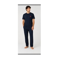 Pijamask Erkek Lacivert Kısa Kollu Pamuklu Pijama Takımı Silikon Çapa Baskılı Lacivert Pijamask Erkek Lacivert Kısa Kollu Pamuklu Pijama Takımı Silikon Çapa Baskılı Lacivert