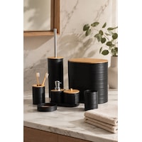 Porsima 4530 8 Parça Banyo Seti - Bambu Kapaklı Çöp Kovası, Sabunluk, Diş Fırçalığı Ve Wc Fırçası Siyah Porsima 4530 8 Parça Banyo Seti - Bambu Kapaklı Çöp Kovası, Sabunluk, Diş Fırçalığı Ve Wc Fırçası Siyah