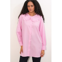 Bigdart Kadın Geniş Yaka Fırfır Detaylı Çizgili Tunik Gömlek 5993 - Pembe Bigdart Kadın Geniş Yaka Fırfır Detaylı Çizgili Tunik Gömlek 5993 - Pembe