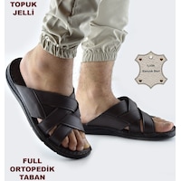 Jel Taban 034 Günlük Tam Ortopedik Hakiki Deri Erkek Terlik Puff Taban Kahverengi Jel Taban 034 Günlük Tam Ortopedik Hakiki Deri Erkek Terlik Puff Taban Kahverengi