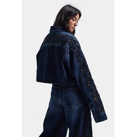 Kadın Koyu Kot 2w6-7 Dantel Nakış Detaylı Kemer Boy Özel Tasarım Denim Ceket Kadın Koyu Kot 2w6-7 Dantel Nakış Detaylı Kemer Boy Özel Tasarım Denim Ceket