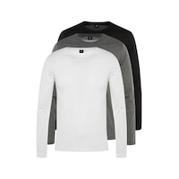 Fabio Cassani Classics Regular Fit Bisiklet Yaka Uzun Kollu Erkek Tişört 3'lü - Beyaz - Gri - Siyah Fabio Cassani Classics Regular Fit Bisiklet Yaka Uzun Kollu Erkek Tişört 3'lü - Beyaz - Gri - Siyah