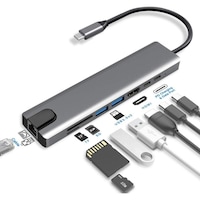 Grc Accessory 8 in 1 4K Type C USB 3.0 Hub HDMI RJ45 SDTF Adaptörü Grc Accessory 8 in 1 4K Type C USB 3.0 Hub HDMI RJ45 SDTF Adaptörü
