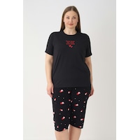 Remsa Büyük Beden Kadın Kısa Kol Kaprili Pijama Takımı 26080 Siyah Remsa Büyük Beden Kadın Kısa Kol Kaprili Pijama Takımı 26080 Siyah