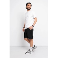 Unisex Pamuklu Rahat Penye Şort Siyah Unisex Pamuklu Rahat Penye Şort Siyah