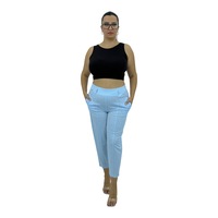 Büyük Beden Keten Mom Yüksek Bel Kadın Pantolon Mavi Büyük Beden Keten Mom Yüksek Bel Kadın Pantolon Mavi