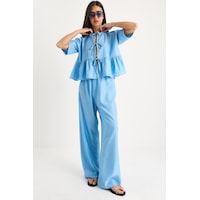 Shade Kadın Bağlama Detaylı Kısa Kollu Bluz Pantolon Alt-üst Takım 9265 60281014 - Bebe Mavisi Shade Kadın Bağlama Detaylı Kısa Kollu Bluz Pantolon Alt-üst Takım 9265 60281014 - Bebe Mavisi