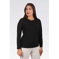 Tolga Saraçoğlu Minimalist Uzun Kol Kadın Sweatshirt - Günlük Rahatlık Siyah Tolga Saraçoğlu Minimalist Uzun Kol Kadın Sweatshirt - Günlük Rahatlık Siyah