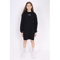 Kız Çocuk Baskılı Oversize Bisiklet Yaka Uzun Kollu Elbise - Siyah Kız Çocuk Baskılı Oversize Bisiklet Yaka Uzun Kollu Elbise - Siyah