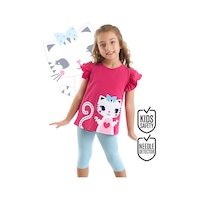 Fırfırlı Kedicik Kız Çocuk T-shirt Tayt Takım Fırfırlı Kedicik Kız Çocuk T-shirt Tayt Takım