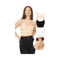 Cottonhill Ayarlanabilir İnce Askılı Lazer Kesim Crop Büstiyer 3'lü Paket-3 Renkli-7