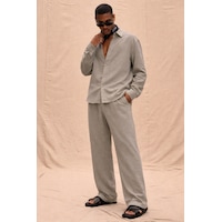 Tarz Cool Erkek Haki Tencel Kumaş Oversize Gömlek Pantolon Takım Rahat Kesim Yazlık Kombin Gri Tarz Cool Erkek Haki Tencel Kumaş Oversize Gömlek Pantolon Takım Rahat Kesim Yazlık Kombin Gri