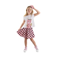 Puantiyeli Çita Kız Çocuk Yazlık T-shirt Pembe Etek Takım Puantiyeli Çita Kız Çocuk Yazlık T-shirt Pembe Etek Takım