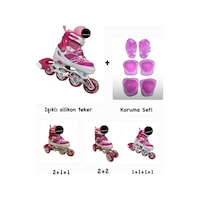 Işıklı Çocuk Pateni Ayarlanılabilir Alıştırma Silikon Tekerli Frenli Metal Gövdeli Paten Dizlik Set Pembe Işıklı Çocuk Pateni Ayarlanılabilir Alıştırma Silikon Tekerli Frenli Metal Gövdeli Paten Dizlik Set Pembe