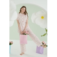 Nbb Kadın Pembe Kalpli Önden Düğmeli Pijama Takım Nbb Kadın Pembe Kalpli Önden Düğmeli Pijama Takım