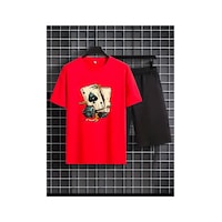 Medinenur Zar Baskılı T-shirt Short Bol Paça Rahat Kalıp Siyah Alt Siyah Üst Short Takım Kırmızı Medinenur Zar Baskılı T-shirt Short Bol Paça Rahat Kalıp Siyah Alt Siyah Üst Short Takım Kırmızı