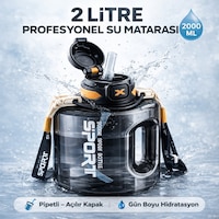 Polham 2 Litre Sporcu Su Matarası Pipetli Açılır Kapak,taşıma Askılı,sızdırmaz Tasarım, Bpa İçermez Siyah Polham 2 Litre Sporcu Su Matarası Pipetli Açılır Kapak,taşıma Askılı,sızdırmaz Tasarım, Bpa İçermez Siyah