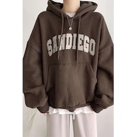 Uyguntarz Unisex Sandiego Baskılı Oversize Sweatshirt Kahverengi Uyguntarz Unisex Sandiego Baskılı Oversize Sweatshirt Kahverengi