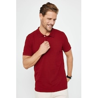 Tudors Erkek Slim Fit Dar Kesim Pamuklu Yumuşak Dokulu Serin Tutan Kumaş Düz Pike Bordo Polo Yaka Tişört-30770 Bordo