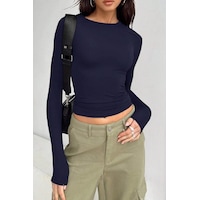 Tarz Cool Kadın Bisiklet Yaka Basic Uzun Kollu Likralı Body Lacivert Tarz Cool Kadın Bisiklet Yaka Basic Uzun Kollu Likralı Body Lacivert