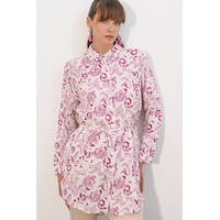 Bigdart Kadın Desenli Uzun Gömlek Tunik 5997 - Pembe Bigdart Kadın Desenli Uzun Gömlek Tunik 5997 - Pembe