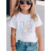 Uyguntarz Çocuk Emoji Hologram Baskılı Pamuklu Tshirt Beyaz Uyguntarz Çocuk Emoji Hologram Baskılı Pamuklu Tshirt Beyaz