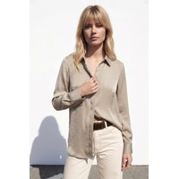 Sateen Gizli Patlı Gömlek - Bej-137598 Sateen Gizli Patlı Gömlek - Bej-137598
