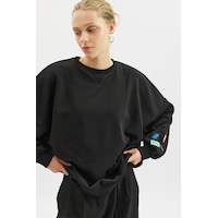 Manuka Oversıze Etiketli Sweatshırt Siyah Ss26swt00003-01
