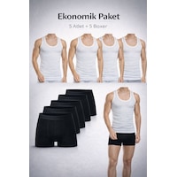 Qulat Erkek Atlet Boxer Seti 10 Lu Ekonomik Paket 5 Atlet + 5 Boxer Pamuklu İç Giyim Beyaz - Siyah Qulat Erkek Atlet Boxer Seti 10 Lu Ekonomik Paket 5 Atlet + 5 Boxer Pamuklu İç Giyim Beyaz - Siyah