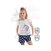 Denokids Sim Unicorn Kız Çocuk T-shirt Poplin Şort Takım Çok Renkli Denokids Sim Unicorn Kız Çocuk T-shirt Poplin Şort Takım Çok Renkli