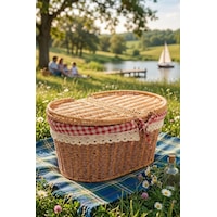 Atbyhome Hasır Piknik Sepeti Kapaklı Ve Bezli Rattan Sepet Organizer 40x29x18 Kahverengi Atbyhome Hasır Piknik Sepeti Kapaklı Ve Bezli Rattan Sepet Organizer 40x29x18 Kahverengi