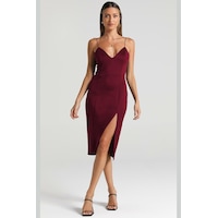Madmext Bordo V Yaka Yırtmaçlı Saten Elbise Mg1742-bordo Bordo Madmext Bordo V Yaka Yırtmaçlı Saten Elbise Mg1742-bordo Bordo