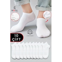 Kral Socks Kadın - Erkek 10 Çift Düz Desen Ekonomik Bilek Boy Patik Çorap Beyaz