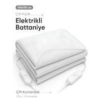 Beylini Omak Çift Kişilik Elektrikli Battaniye Çift Kumandalı Tam Güvenlikli Dayanıklı Çift Kademeli Termostatlı Elektrikli Yatak Isıtıcı 140x170 Cm Beyaz