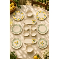 Yeşil Limon 14 Parça 6 Kişilik Handmade Stackable Seramik Tabak Seti Premium Sunum & Kahvaltı Takımı Beyaz Yeşil Limon 14 Parça 6 Kişilik Handmade Stackable Seramik Tabak Seti Premium Sunum & Kahvaltı Takımı Beyaz
