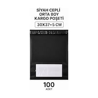 Siyah Cepli Orta Boy Kargo Poşeti 30x37+5 Cm 100 Adet Siyah Cepli Orta Boy Kargo Poşeti 30x37+5 Cm 100 Adet