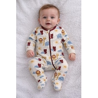 Baby Desenli Fermuarlı Tulum Krem Baby Desenli Fermuarlı Tulum Krem