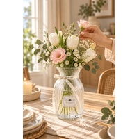 Porsima 04288 Dikey Çizgili Cam Vazo 1400 Ml Kurdele Detaylı Şeffaf Vazosu 19.5 Cm Porsima 04288 Dikey Çizgili Cam Vazo 1400 Ml Kurdele Detaylı Şeffaf Vazosu 19.5 Cm