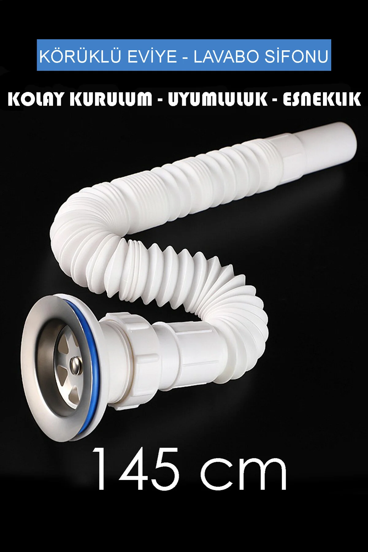 Ayarlanabilir 145 Cm Uzanabilen Körüklü Eviye - Lavabo Sifonu Gider Borusu Ayarlanabilir 145 Cm Uzanabilen Körüklü Eviye - Lavabo Sifonu Gider Borusu
