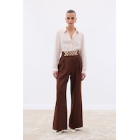 Sateen Kemerli Salaş Pantolon - Kahve-136531 Kahve Sateen Kemerli Salaş Pantolon - Kahve-136531 Kahve