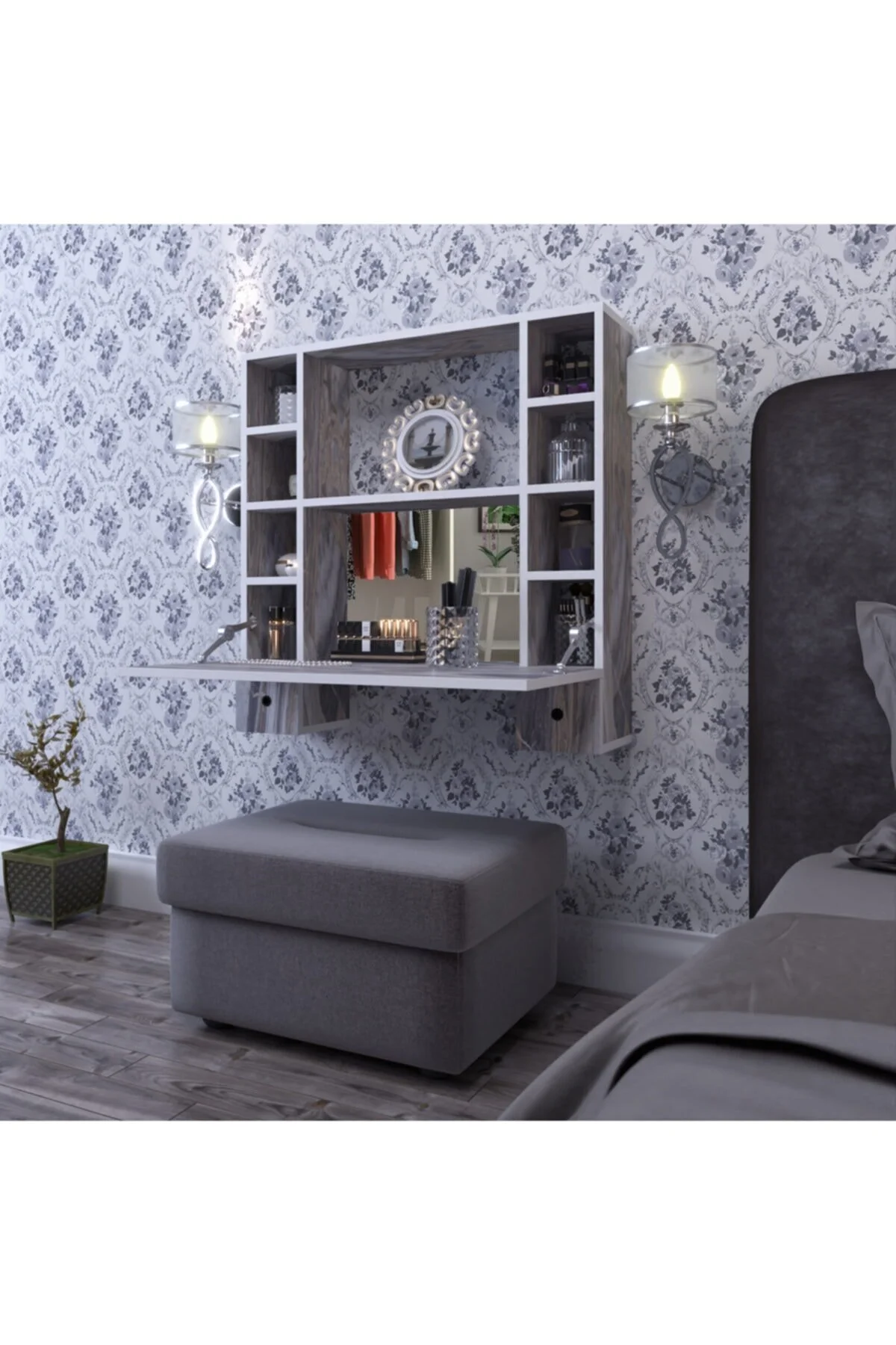 Matmazel Duvara Monte Katlanır Aynalı Makyaj Masası 90x90 Cm, Raflı Duvar Tipi Makyaj Masası Kudüm Matmazel Duvara Monte Katlanır Aynalı Makyaj Masası 90x90 Cm, Raflı Duvar Tipi Makyaj Masası Kudüm