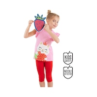 Çilek Kız Çocuk Yazlık Fırfırlı T-shirt Tayt Takım Çilek Kız Çocuk Yazlık Fırfırlı T-shirt Tayt Takım