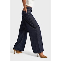 it's basic Kadın İndigo Renk 7w5-50 Palazzo Fit %100 Koton Dökümlü Kumaş Denim Jean