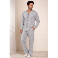 Erkek Pijama Takımı Açık Gri Erkek Pijama Takımı Açık Gri