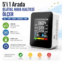 5'i 1 Arada Dijital Hava Kalitesi Ölçer Co2 Tvoc Hcho Sıcaklık Nem Ölçer Şarjlı Hava Kalitesi Dedektörü Hd Ekranlı Beyaz 5'i 1 Arada Dijital Hava Kalitesi Ölçer Co2 Tvoc Hcho Sıcaklık Nem Ölçer Şarjlı Hava Kalitesi Dedektörü Hd Ekranlı Beyaz