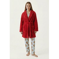 Şal Yaka Wellsoft Sabahlık & Peluş Bornoz-yumuşak, Polar Unisex Sabahlık Kırmızı